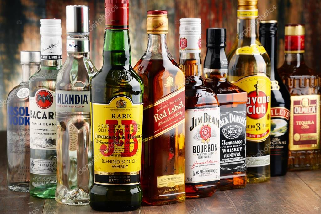 POZNAN, POLAND - NOV 23, 2016: Worldwide some 2 billion people use alcohol, one of the most widely used recreational drugs on earth, with yearly consumption of over 6 litres of pure alcohol per person