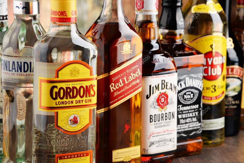 POZNAN, POLAND - NOV 23, 2016: Worldwide some 2 billion people use alcohol, one of the most widely used recreational drugs on earth, with yearly consumption of over 6 litres of pure alcohol per person