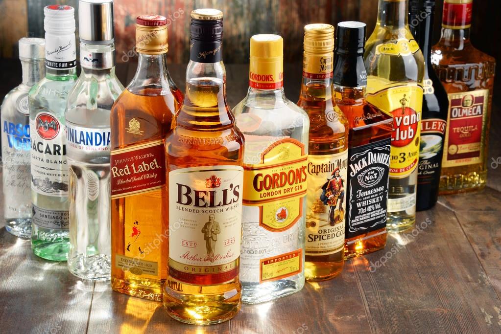 POZNAN, POLAND - NOV 23, 2016: Worldwide some 2 billion people use alcohol, one of the most widely used recreational drugs on earth, with yearly consumption of over 6 litres of pure alcohol per person