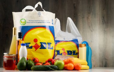 Özgün Lidl plastik alışveriş çantası ve ürünleri