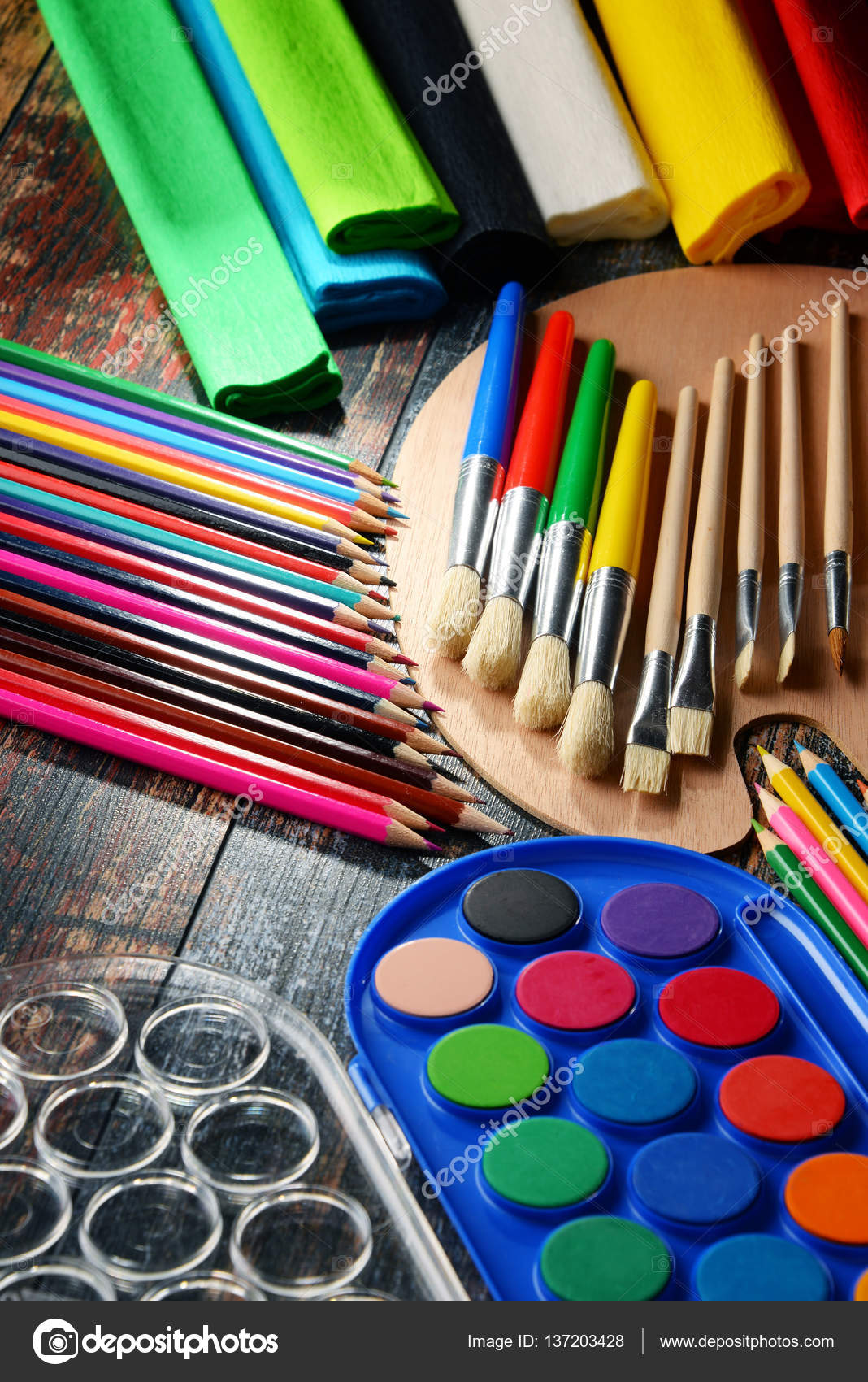 Composition With School Accessories For Painting And Drawing. Stock Photo,  Picture and Royalty Free Image. Image 40377212.