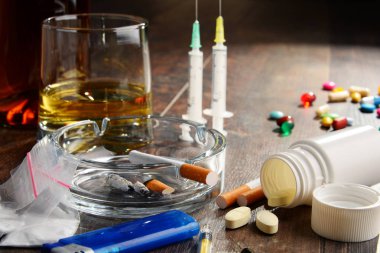 addictive substances, including alcohol, cigarettes and drugs clipart