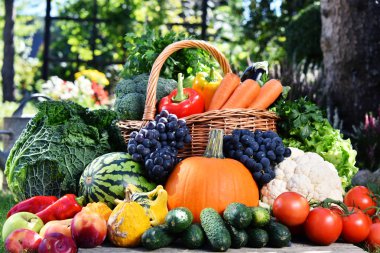 Taze organik sebze ve meyve bahçesinde çeşitli