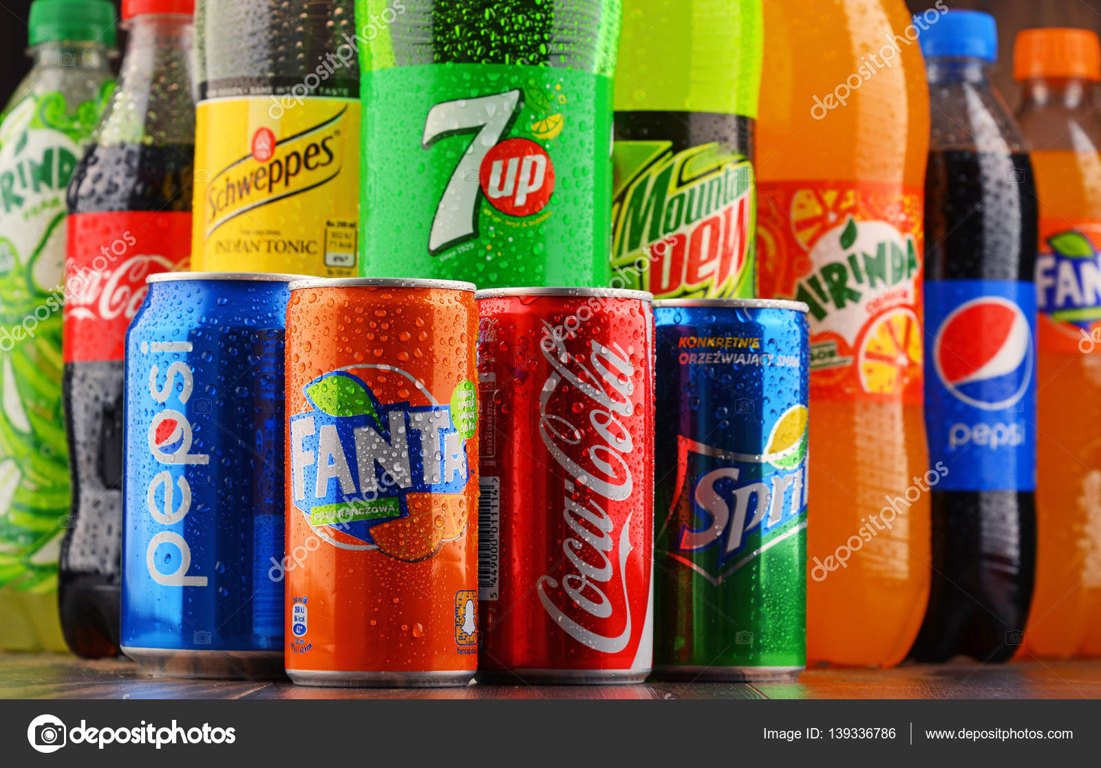 Bottles of assorted global soft drinks Stock Editorial Photo