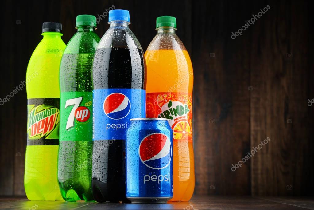POZNAN, POLAND - JAN 19, 2017: Flagship products of Pepsico, American multinational food, snack and beverage corporation headquartered in Purchase, New York