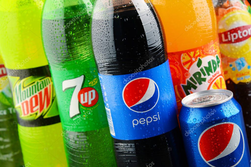 POZNAN, POLAND - JAN 19, 2017: Flagship products of Pepsico, American multinational food, snack and beverage corporation headquartered in Purchase, New York