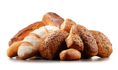 Beyaz üzerine izole edilmiş çeşitli fırın ürünleri ile bileşim