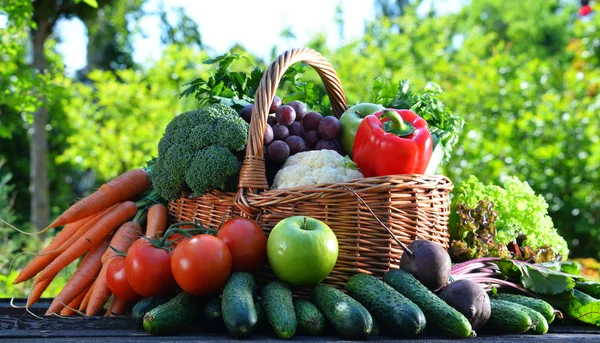 Variety of fresh organic vegetables and fruits in the garden — Stock Photo, Image