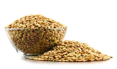 Composition with bowl of lentils isolated on white clipart