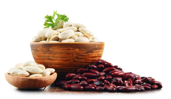 Composition with bowl of beans isolated on white — Stock Photo, Image