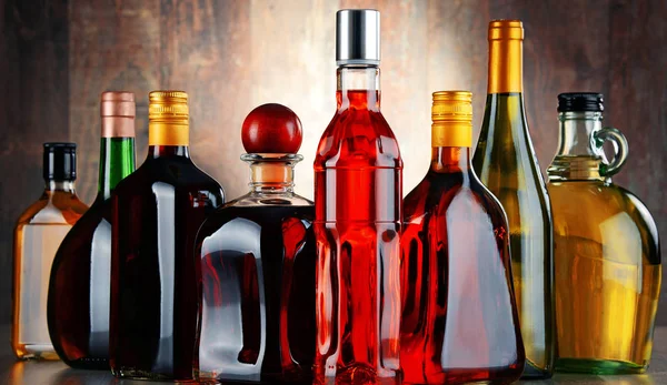 Bottles of assorted alcoholic beverages — Stock Photo, Image