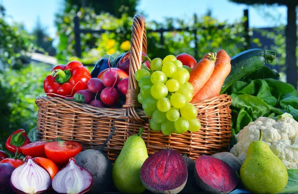 新鲜有机蔬菜和水果在花园里 — 图库照片