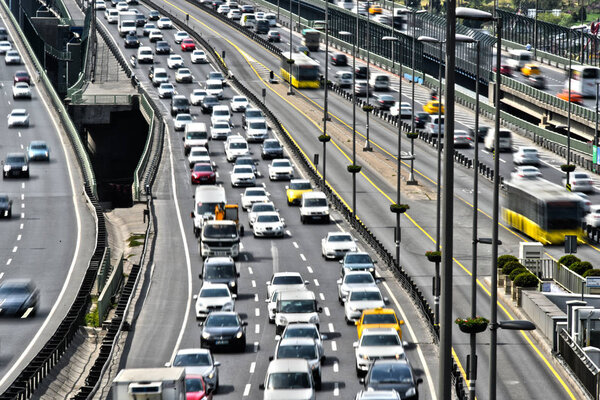 Controlled-access highway in Istanbul during rush hour