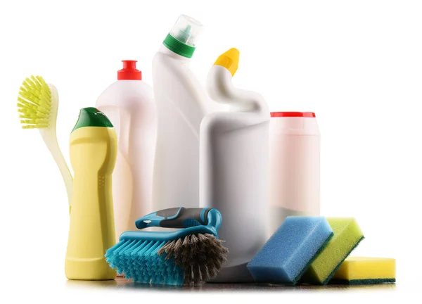 Chemical cleaning supplies isolated on white — Stock Photo, Image