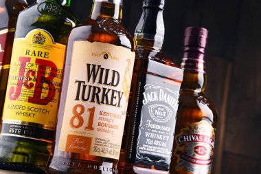 Birkaç küresel viski marka şişe