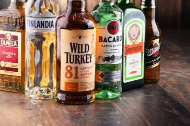 Çeşitli küresel sert likör markalar şişe