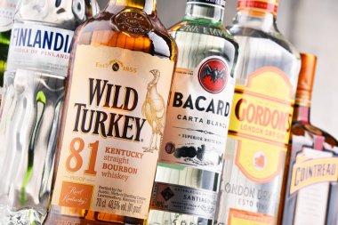 Çeşitli küresel sert likör markalar şişe