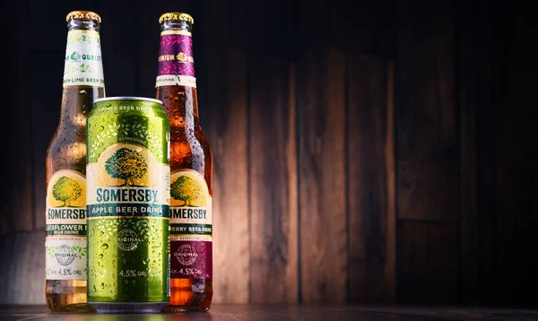 Bottles and can of Somersby cider drink — Stock Photo, Image