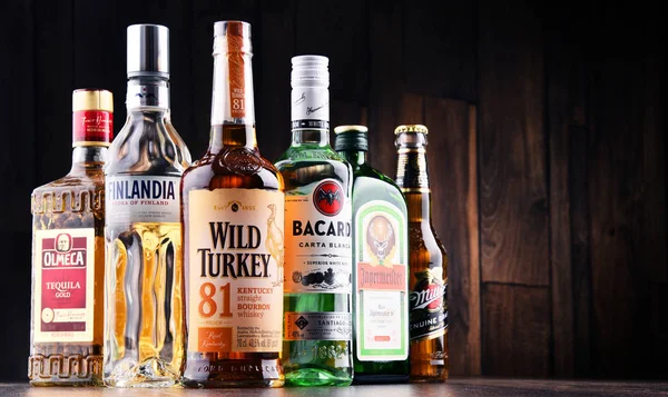 Bottles of assorted global hard liquor brands — Stock Photo, Image