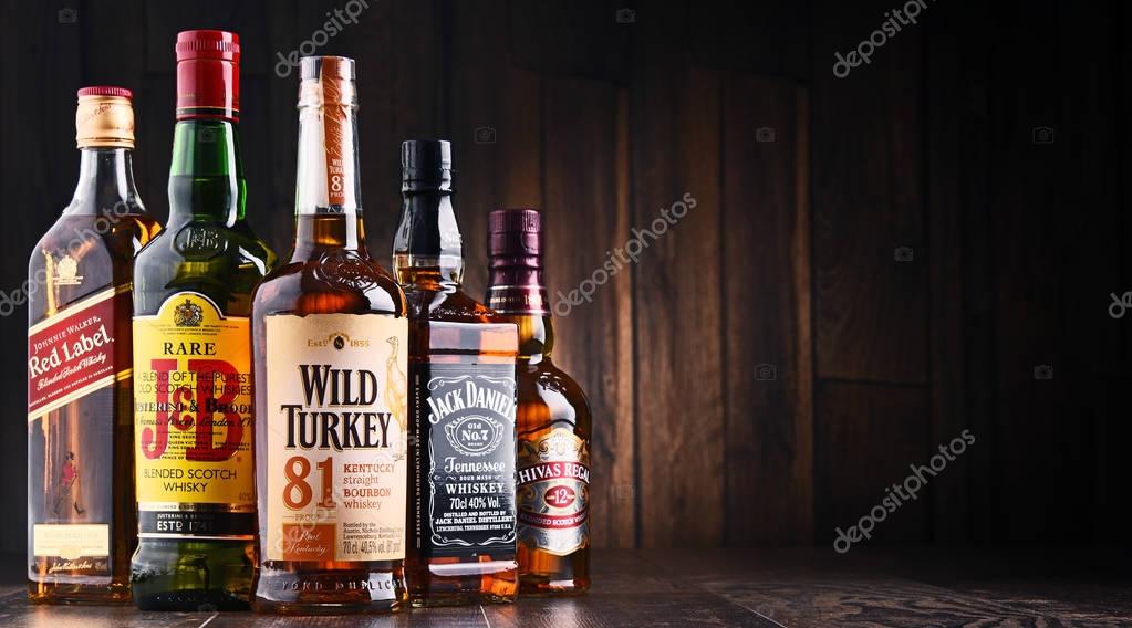 POZNAN, POLAND - MAY 17, 2017: Whiskey is the most popular liquor in the world. Originated probably in Ireland, now it is produced on grand scale also in India, Scotland, USA, Canada and Japan