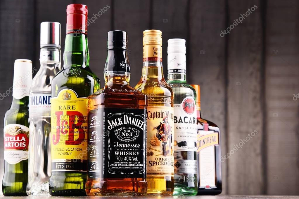 POZNAN, POLAND - MAY 17, 2017: Worldwide some 2 billion people use alcohol, one of the most widely used recreational drugs on earth, with yearly consumption of over 6 liters of pure alcohol per person