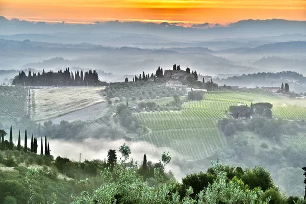 Veduta panoramica della Toscana, Italia all'alba — Foto Stock