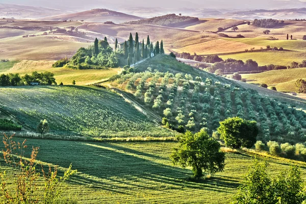 Landschapsmening van Val d'Orcia, Toscane, Italië — Stockfoto