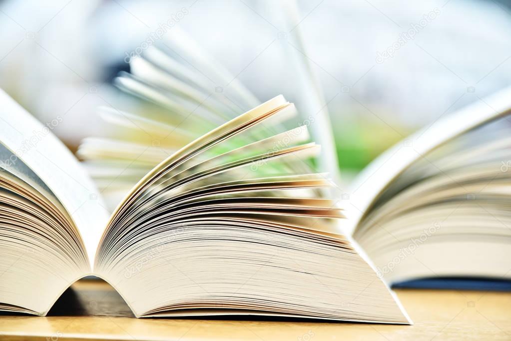 Books lying on the table in the public library