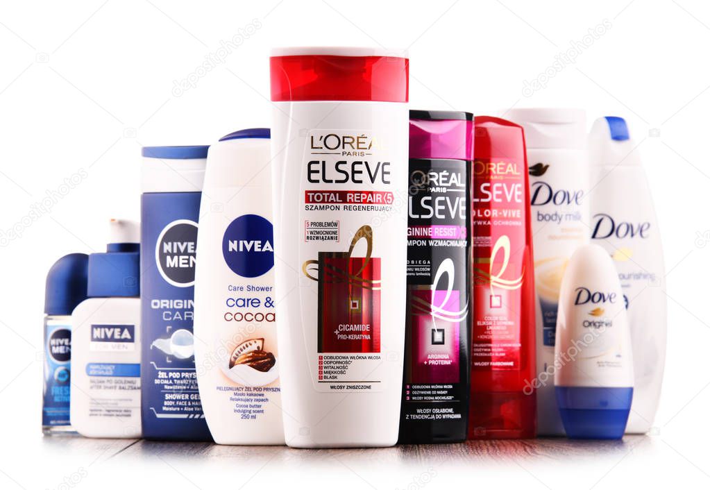 POZNAN, POLAND - JUL 21, 2017:The worldwide cosmetics and perfume industry dominated by a small number of multinational corporations generated an estimated annual turnover of US$170 billion in 2007