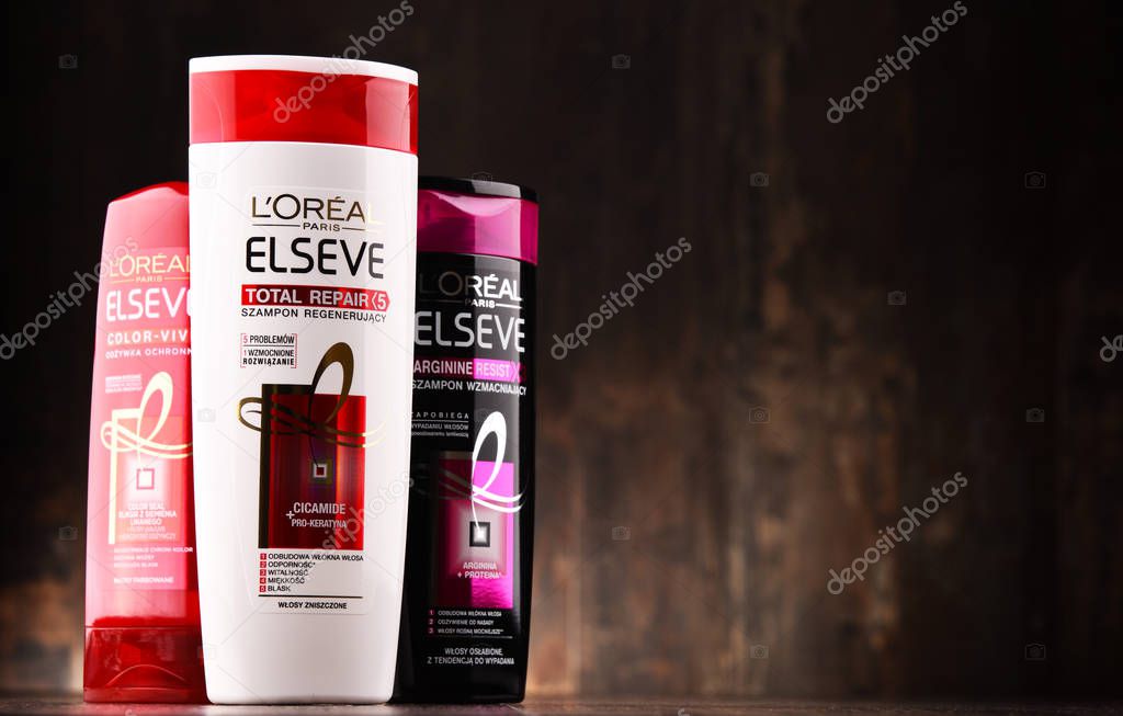 POZNAN, POLAND - JUL 21, 2017: L'Oreal S.A. is a French cosmetics company headquartered in Clichy, Hauts-de-Seine. It is the world's largest cosmetics producer.