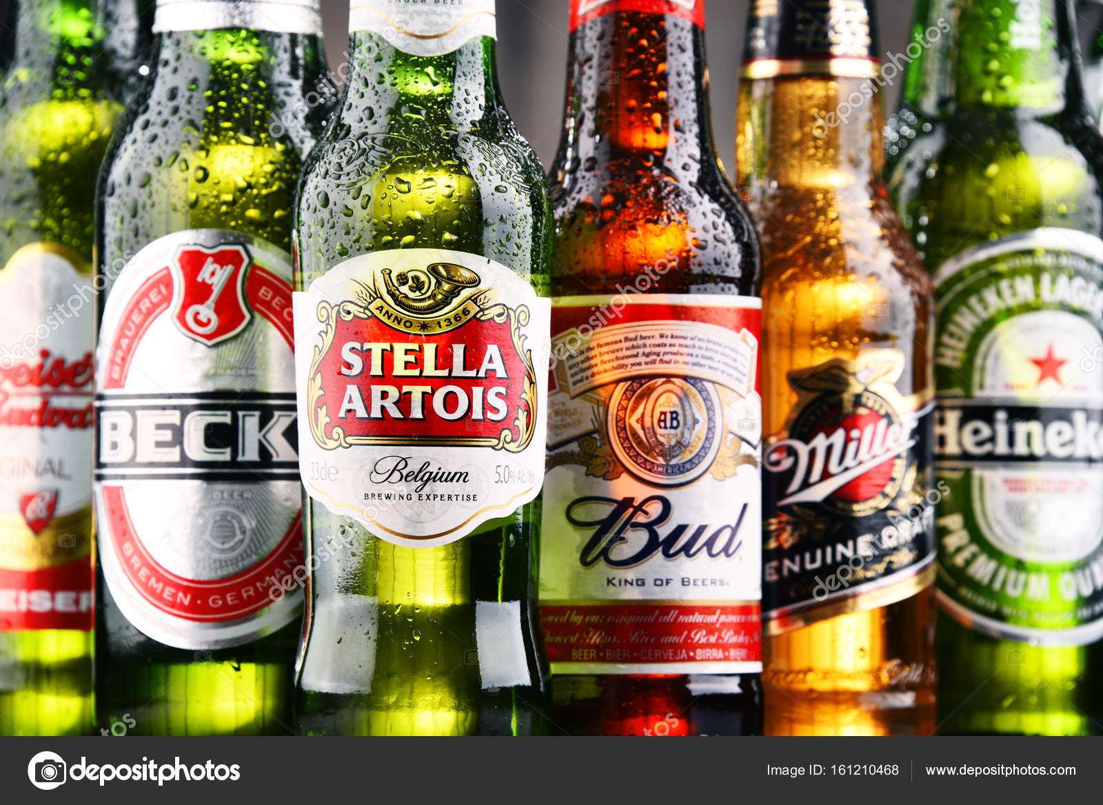 Bottles of assorted global beer brands Stock Editorial Photo