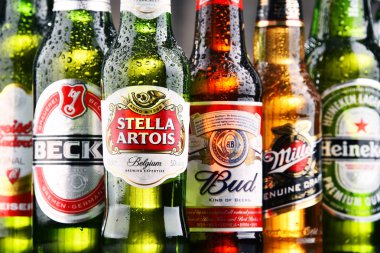Çeşitli küresel bira markalarının şişe