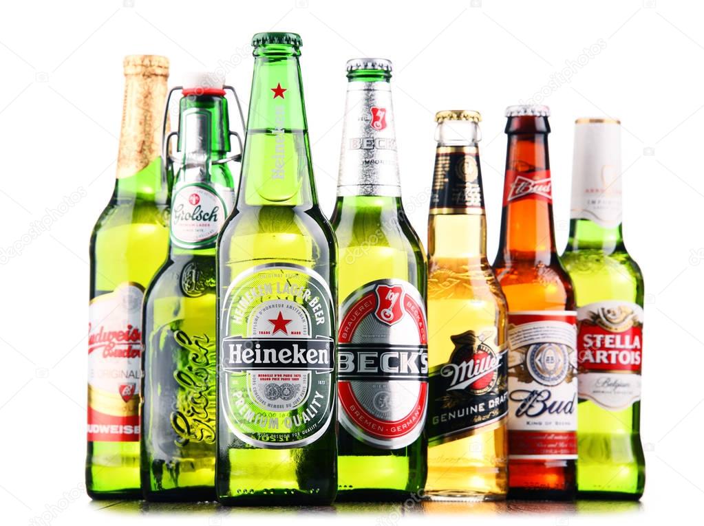 POZNAN, POLAND - JULY 21, 2017: beer is the world's most widely consumed alcoholic beverage; its global market is largely dominated by brands of several multinational corporations