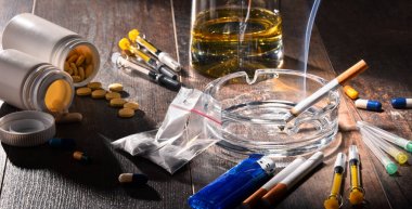 Addictive substances, including alcohol, cigarettes and drugs clipart