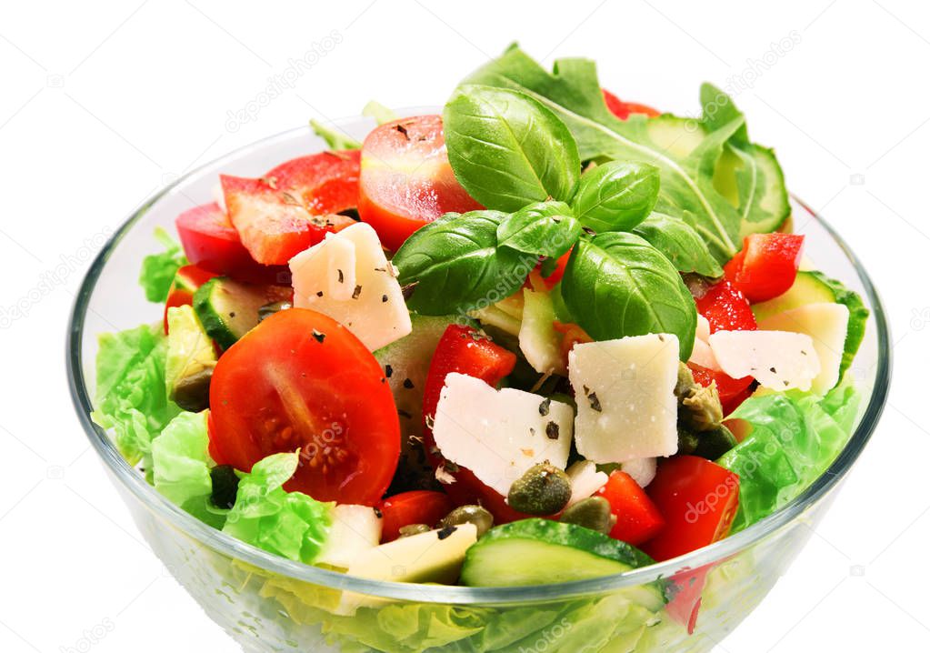 Composition with vegetable salad bowl. Balanced diet