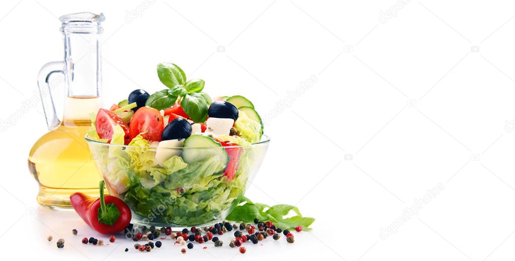 Composition with vegetable salad bowl. Balanced diet