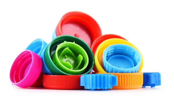 Composizione con tappi bottiglie in plastica — Foto Stock