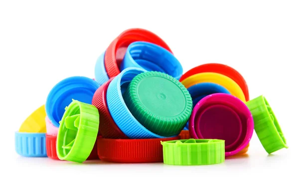 Composition with plastic bottles caps — Stock Photo, Image