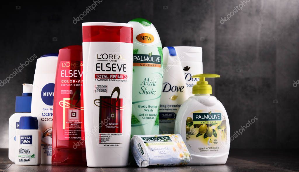 POZNAN, POLAND - AUG 11, 2017:The worldwide cosmetics and perfume industry dominated by a small number of multinational corporations generated an estimated annual turnover of US$170 billion in 2007