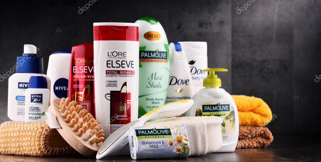 POZNAN, POLAND - AUG 11, 2017:The worldwide cosmetics and perfume industry dominated by a small number of multinational corporations generated an estimated annual turnover of US$170 billion in 2007