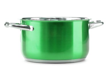 Beyaz arka plan üzerinde izole boş çelik tencere