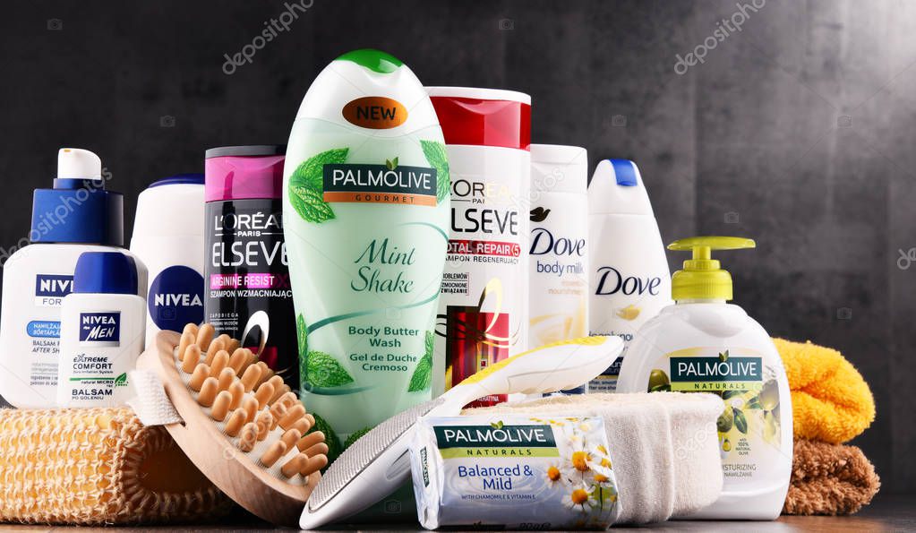 POZNAN, POLAND - AUG 11, 2017:The worldwide cosmetics and perfume industry dominated by a small number of multinational corporations generated an estimated annual turnover of US$170 billion in 2007