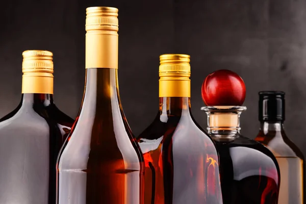 Bottles of assorted alcoholic beverages — Stock Photo, Image