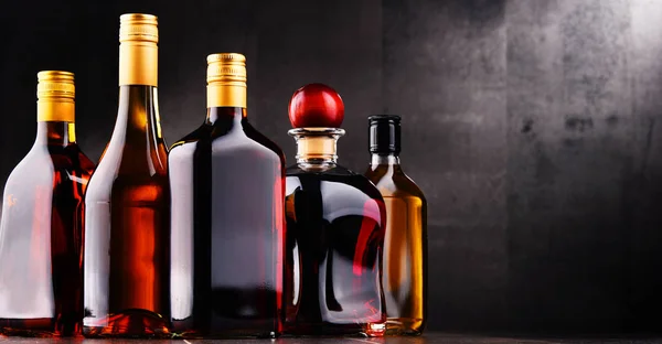 Bottles of assorted alcoholic beverages — Stock Photo, Image