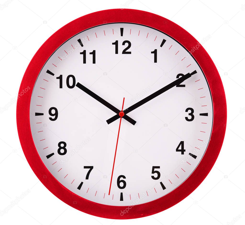 Wall clock isolated on white. Ten past ten.