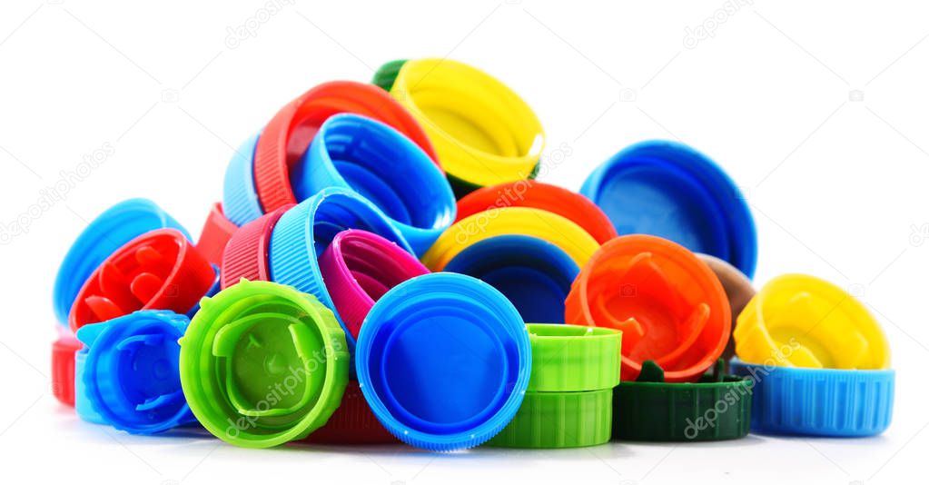 Plastic bottle caps isolated on white background