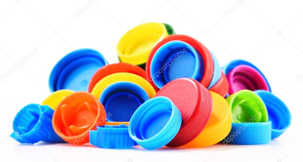 Plastic bottle caps isolated on white background