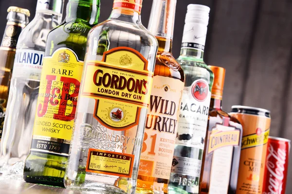 Bottles of assorted global hard liquor brands — Stock Photo, Image