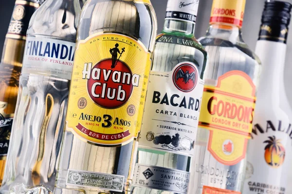 Bottles of assorted global hard liquor brands — Stock Photo, Image