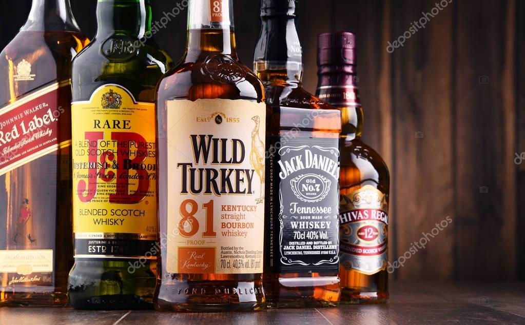 POZNAN, POLAND - MAY 17, 2017: Whiskey is the most popular liquor in the world. Originated probably in Ireland, now it is produced on grand scale also in India, Scotland, USA, Canada and Japan